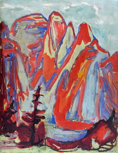 Werkverzeichnis Nr. 1578, um 1990, Hoher Göll, Westwand, Endstal Berchtesgaden, Acryl auf Karton, 48,6 x 38,0 cm